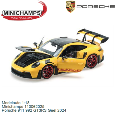 Modelauto 1:18 | Minichamps 110062025 | Porsche 911 992 GT3RS Geel 2024