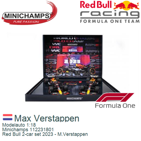 Modelauto 1:18 | Minichamps 112231801 | Red Bull 2-car set 2023 - M.Verstappen