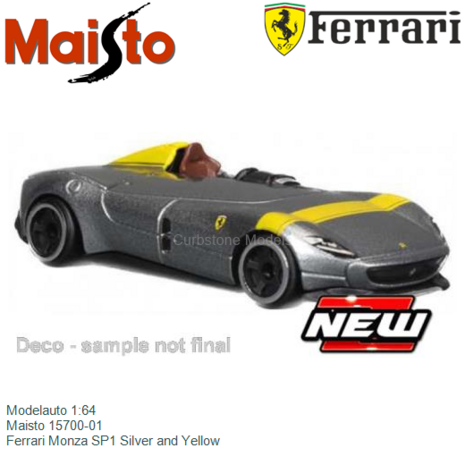 Modelauto 1:64 | Maisto 15700-01 | Ferrari Monza SP1 Silver and Yellow