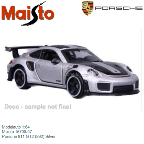 Modelauto 1:64 | Maisto 15700-07 | Porsche 911 GT2 (992) Silver