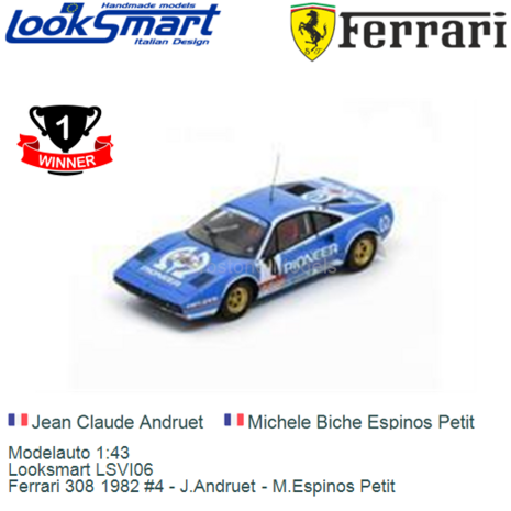 Modelauto 1:43 | Looksmart LSVI06 | Ferrari 308 1982 #4 - J.Andruet - M.Espinos Petit