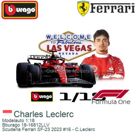 Modelauto 1:18 | Bburago 18-16812LLV | Scuderia Ferrari SF-23 2023 #16 - C.Leclerc