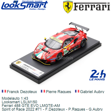 Modelauto 1:43 | Looksmart LSLM150 | Ferrari 488 GTE EVO LMGTE-AM | Spirit of Race 2022 #71 - F.Dezoteux - P.Ragues - G.Aubry