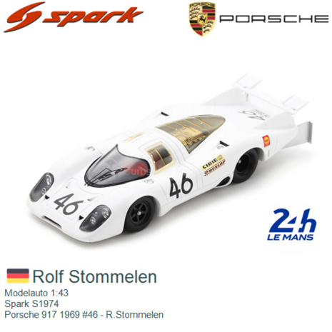 Modelauto 1:43 | Spark S1974 | Porsche 917 1969 #46 - R.Stommelen