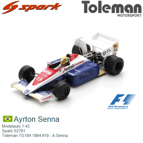 Modelauto 1:43 | Spark S2781 | Toleman TG184 1984 #19 - A.Senna