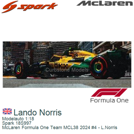 Modelauto 1:18 | Spark 18S997 | McLaren Formula One Team MCL38 2024 #4 - L.Norris