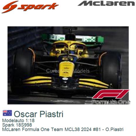 Modelauto 1:18 | Spark 18S998 | McLaren Formula One Team MCL38 2024 #81 - O.Piastri