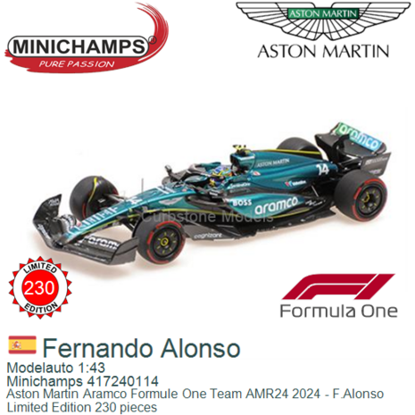 Modelauto 1:43 | Minichamps 417240114 | Aston Martin Aramco Formule One Team AMR24 2024 - F.Alonso