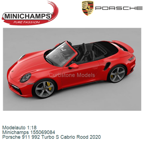 Modelauto 1:18 | Minichamps 155069084 | Porsche 911 992 Turbo S Cabrio Rood 2020