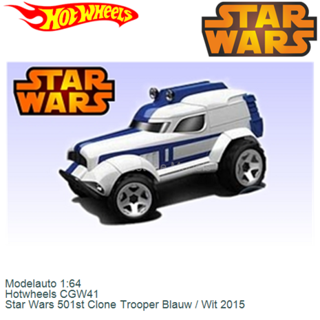 Modelauto 1:64 | Hotwheels CGW41 | Star Wars 501st Clone Trooper Blauw / Wit 2015