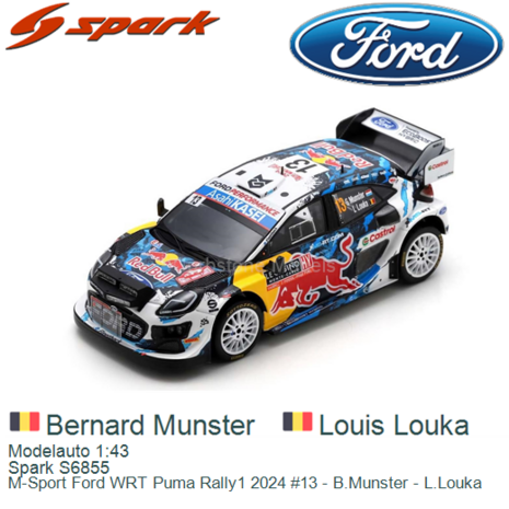 Modelauto 1:43 | Spark S6855 | M-Sport Ford WRT Puma Rally1 2024 #13 - B.Munster - L.Louka