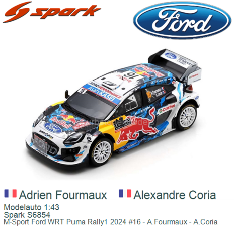 Modelauto 1:43 | Spark S6854 | M-Sport Ford WRT Puma Rally1 2024 #16 - A.Fourmaux - A.Coria