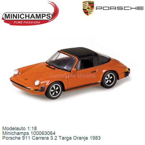 Modelauto 1:18 | Minichamps 100063064 | Porsche 911 Carrera 3.2 Targa Oranje 1983