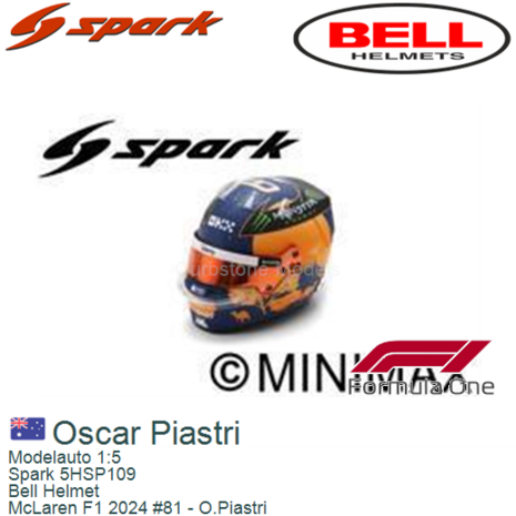 Modelauto 1:5 | Spark 5HSP109 | Bell Helmet | McLaren F1 2024 #81 - O.Piastri