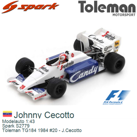 Modelauto 1:43 | Spark S2779 | Toleman TG184 1984 #20 - J.Cecotto