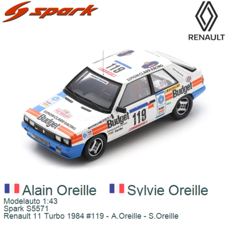 Modelauto 1:43 | Spark S5571 | Renault 11 Turbo 1984 #119 - A.Oreille - S.Oreille