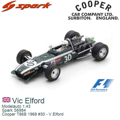 Modelauto 1:43 | Spark S6984 | Cooper T86B 1968 #30 - V.Elford