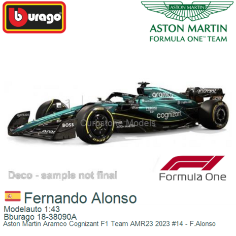 Modelauto 1:43 | Bburago 18-38090A | Aston Martin Aramco Cognizant F1 Team AMR23 2023 #14 - F.Alonso