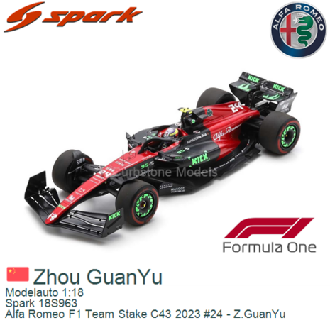 Modelauto 1:18 | Spark 18S963 | Alfa Romeo F1 Team Stake C43 2023 #24 - Z.GuanYu