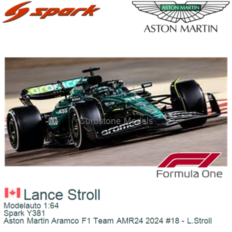 Modelauto 1:64 | Spark Y381 | Aston Martin Aramco F1 Team AMR24 2024 #18 - L.Stroll