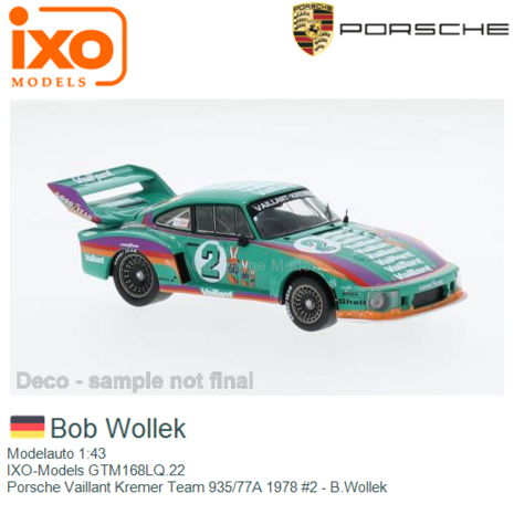 Modelauto 1:43 | IXO-Models GTM168LQ.22 | Porsche Vaillant Kremer Team 935/77A 1978 #2 - B.Wollek