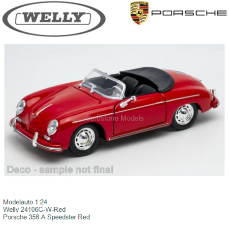 Modelauto 1:24 | Welly 24106C-W-Red | Porsche 356 A Speedster Red