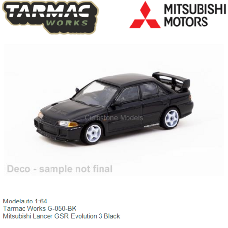 Modelauto 1:64 | Tarmac Works G-050-BK | Mitsubishi Lancer GSR Evolution 3 Black