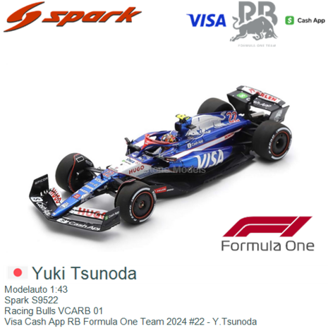 Modelauto 1:43 | Spark S9522 | Racing Bulls VCARB 01 | Visa Cash App RB Formula One Team 2024 #22 - Y.Tsunoda