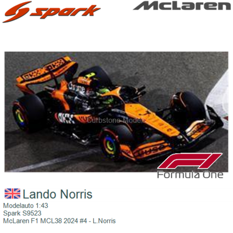 Modelauto 1:43 | Spark S9523 | McLaren F1 MCL38 2024 #4 - L.Norris