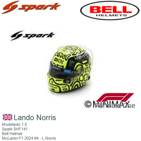 Modelauto 1:5 | Spark 5HF141 | Bell Helmet | McLaren F1 2024 #4 - L.Norris