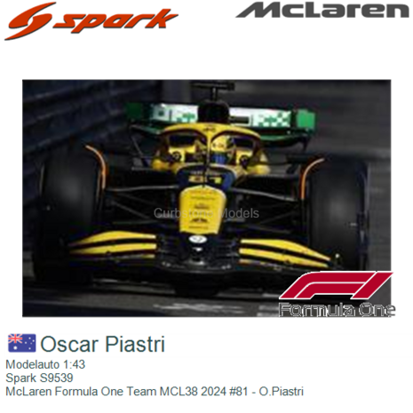 Modelauto 1:43 | Spark S9539 | McLaren Formula One Team MCL38 2024 #81 - O.Piastri