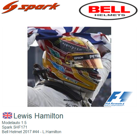 Modelauto 1:5 | Spark 5HF171 | Bell Helmet 2017 #44 - L.Hamilton