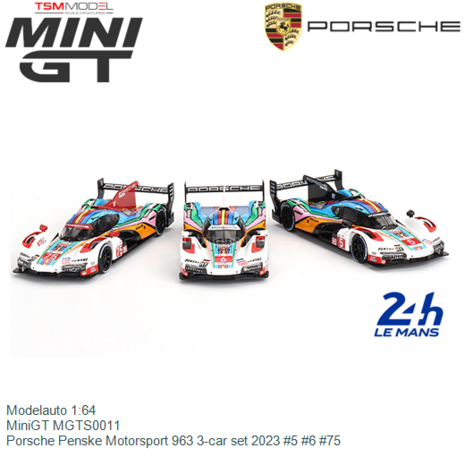 Modelauto 1:64 | MiniGT MGTS0011 | Porsche Penske Motorsport 963 3-car set 2023 #5 #6 #75