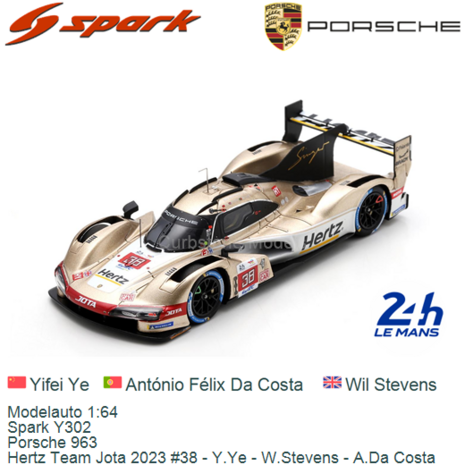 Modelauto 1:64 | Spark Y302 | Porsche 963 | Hertz Team Jota 2023 #38 - Y.Ye - W.Stevens - A.Da Costa