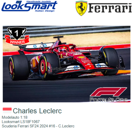 Modelauto 1:18 | Looksmart LS18F1067 | Scuderia Ferrari SF24 2024 #16 - C.Leclerc