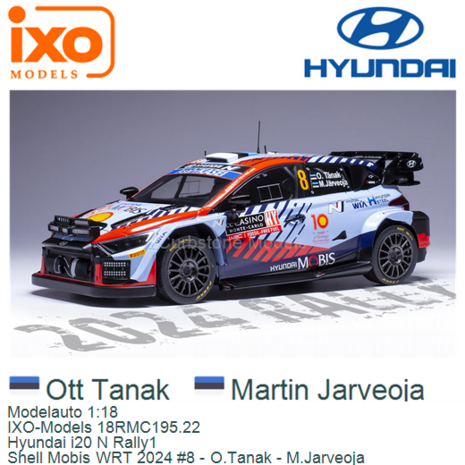 Modelauto 1:18 | IXO-Models 18RMC195.22 | Hyundai i20 N Rally1 | Shell Mobis WRT 2024 #8 - O.Tanak - M.Jarveoja