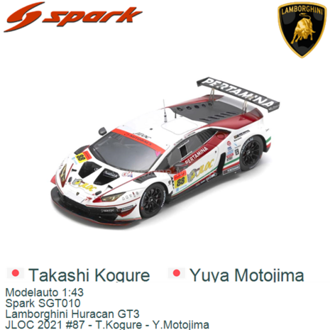 Modelauto 1:43 | Spark SGT010 | Lamborghini Huracan GT3 | JLOC 2021 #87 - T.Kogure - Y.Motojima