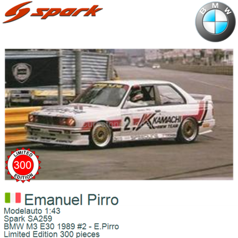 Modelauto 1:43 | Spark SA259 | BMW M3 E30 1989 #2 - E.Pirro