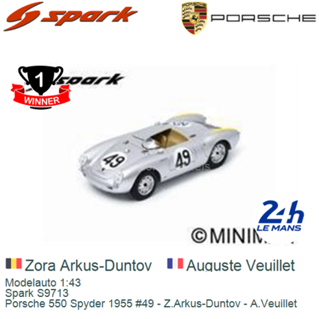 Modelauto 1:43 | Spark S9713 | Porsche 550 Spyder 1955 #49 - Z.Arkus-Duntov - A.Veuillet