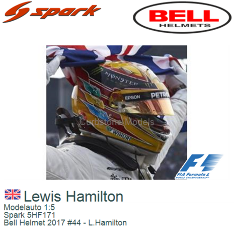 Modelauto 1:5 | Spark 5HF171 | Bell Helmet 2017 #44 - L.Hamilton