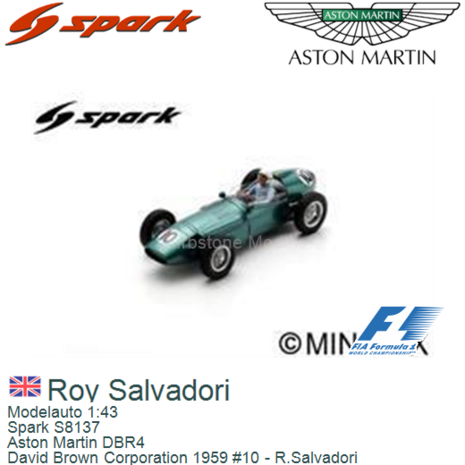 Modelauto 1:43 | Spark S8137 | Aston Martin DBR4 | David Brown Corporation 1959 #10 - R.Salvadori