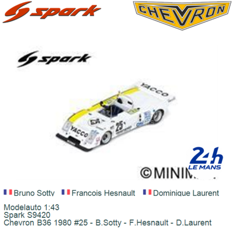 Modelauto 1:43 | Spark S9420 | Chevron B36 1980 #25 - B.Sotty - F.Hesnault - D.Laurent