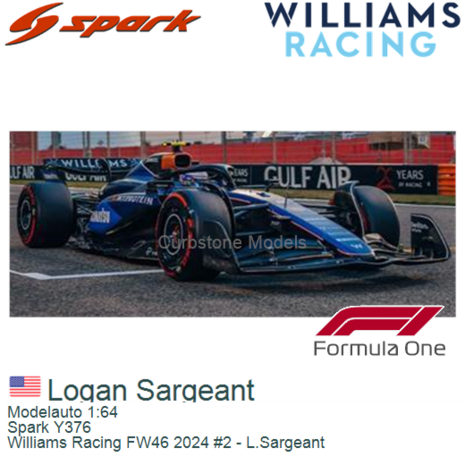 Modelauto 1:64 | Spark Y376 | Williams Racing FW46 2024 #2 - L.Sargeant