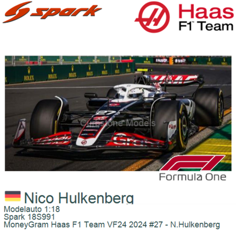 Modelauto 1:18 | Spark 18S991 | MoneyGram Haas F1 Team VF24 2024 #27 - N.Hulkenberg