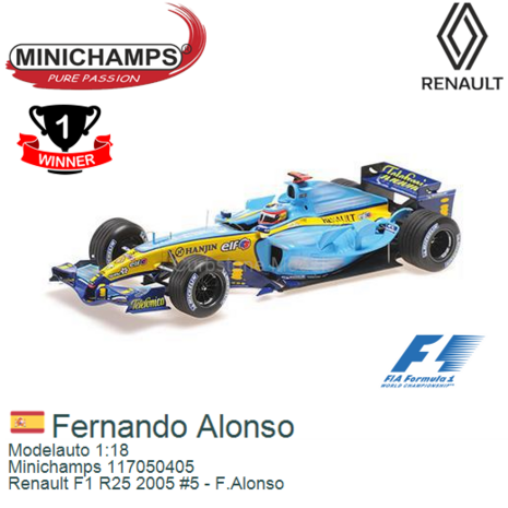 Modelauto 1:18 | Minichamps 117050405 | Renault F1 R25 2005 #5 - F.Alonso