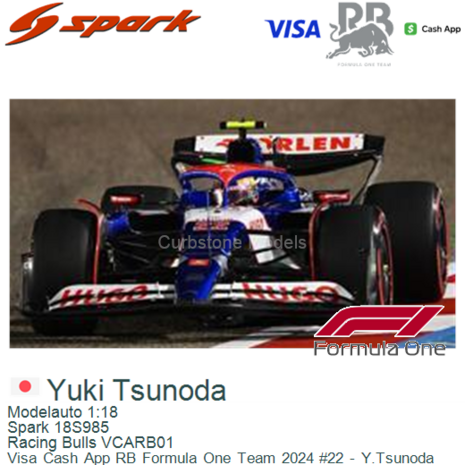 Modelauto 1:18 | Spark 18S985 | Racing Bulls VCARB01 | Visa Cash App RB Formula One Team 2024 #22 - Y.Tsunoda