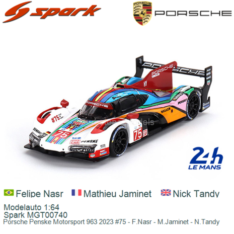 Modelauto 1:64 | Spark MGT00740 | Porsche Penske Motorsport 963 2023 #75 - F.Nasr - M.Jaminet - N.Tandy