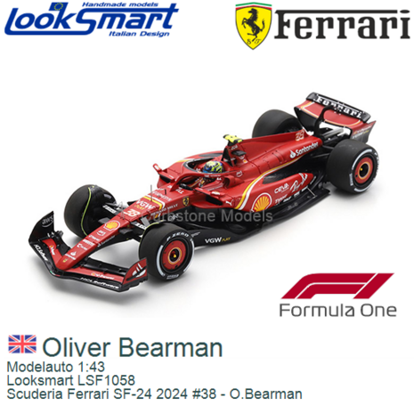 Modelauto 1:43 | Looksmart LSF1058 | Scuderia Ferrari SF-24 2024 #38 - O.Bearman 