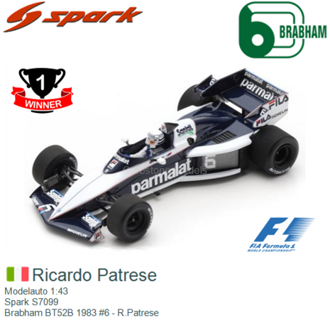 Modelauto 1:43 | Spark S7099 | Brabham BT52B 1983 #6 - R.Patrese