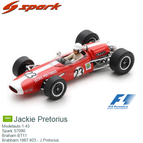 Modelauto 1:43 | Spark S7090 | Braham BT11 | Brabham 1967 #23 - J.Pretorius